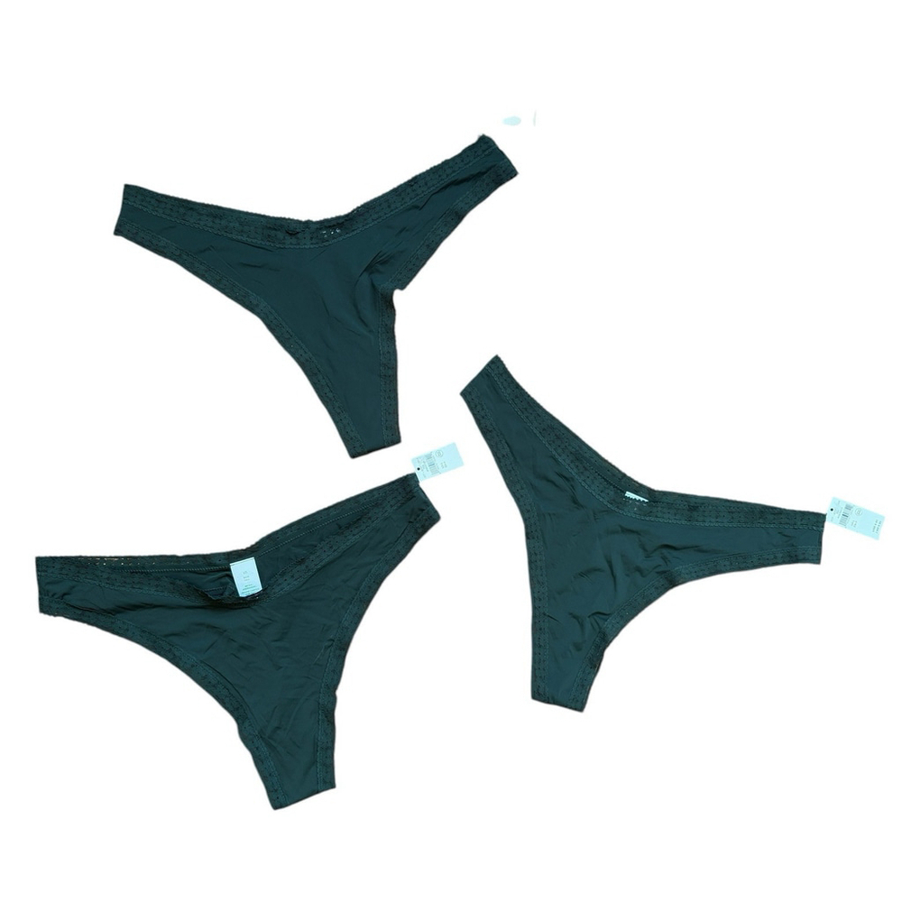 NWT aerie Lace Thong Underwear Panties 3-Pack Green Sz. L NEW 7854